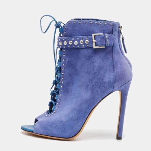 Brian Atwood Blue Suede Embellished Ankle Length Boots Size 38 - Brian Atwood - Modalova