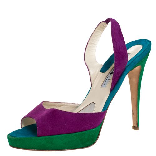 Brian Atwood Multicolor Suede Peep Toe Slingback Platform Sandals Size 39.5 - Brian Atwood - Modalova