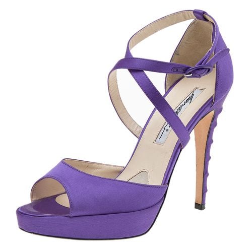 Brian Atwood Purple Satin Platform Ankle Strap Sandals Size 38.5 - Brian Atwood - Modalova