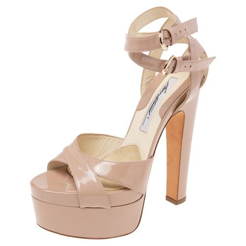 Brian Atwood Beige Patent Leather Platform Ankle Strap Sandals Size 39.5 - Brian Atwood - Modalova