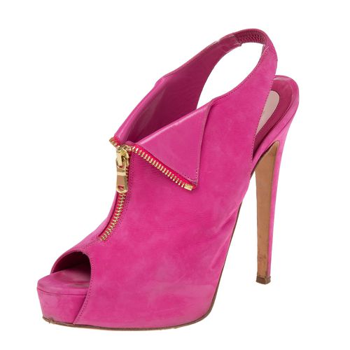 Brian Atwood Pink Nubuck Leather Peep Toe Slingback Platform Sandals Size 38 - Brian Atwood - Modalova