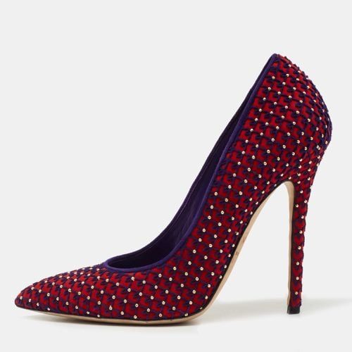 Brian Atwood Red/Blue Suede Embroidered and Studded Pumps Size 39 - Brian Atwood - Modalova