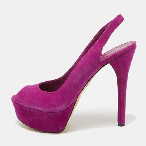 Brian Atwood Pink Suede Peep Toe Platform Slingback Sandals Size 38.5 - Brian Atwood - Modalova