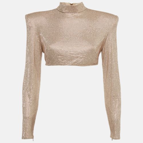 Bronx & Banco Beige Studded Jersey Zip-Up Cropped Jacket M - Bronx & Banco - Modalova