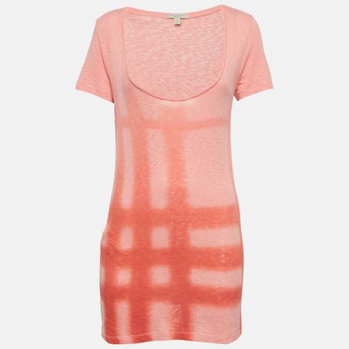 Burberry Brit Coral Pink Check Sprayed Cotton Scoop Neck T-Shirt XS - Burberry Brit - Modalova