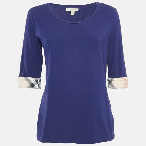 Burberry Brit Blue Stretch Cotton Nova Check Trim T-Shirt L - Burberry Brit - Modalova