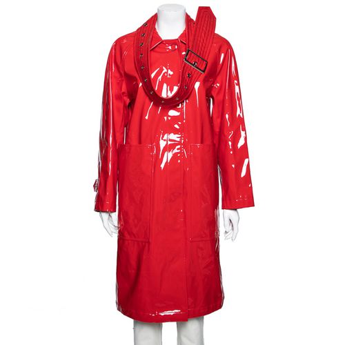 Burberry London Bright Red Faux Leather Belt Detail Coat S - Burberry London - Modalova