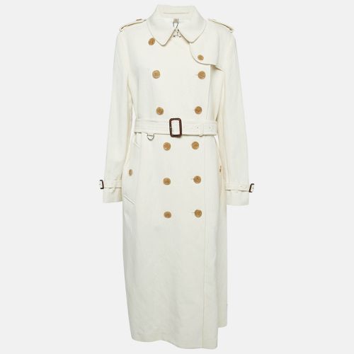 Burberry London Off White Cotton Canvas Double Breasted Long Coat L - Burberry London - Modalova