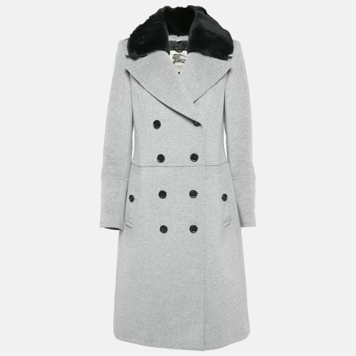 Burberry London Grey Rabbit Fur Trim Wool Double Breasted Coat M - Burberry London - Modalova