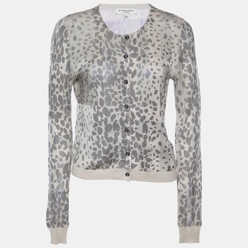 Burberry London Beige Animal Printed Silk Knit Button Front Cardigan XS - Burberry London - Modalova