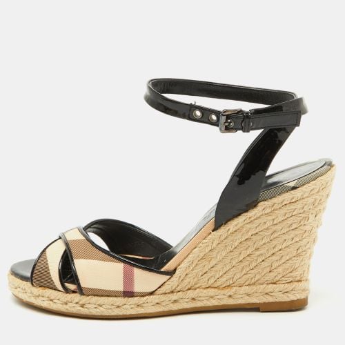 Burberry Beige/Black Nova Check PVC and Patent Leather Espadrille Wedge Sandals Size 38 - Burberry London - Modalova