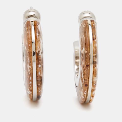 Marbled Resin Gold Tone Hoop Earrings - Burberry - Modalova