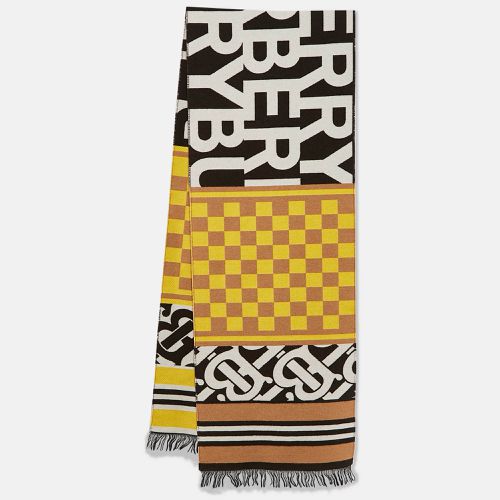 Burberry Yellow Text Checkboard Cashmere Blend Football Scarf - Burberry - Modalova