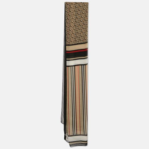 Burberry Archive Beige Triple Checks Stripe Montage Print Silk Scarf - Burberry - Modalova