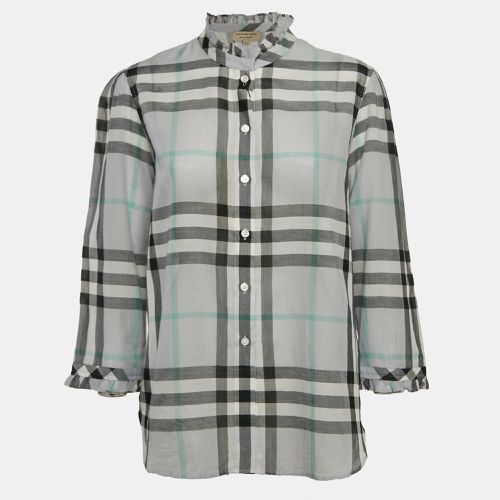 Burberry Grey Checked Cotton Ruffled Shirt S - Burberry - Modalova