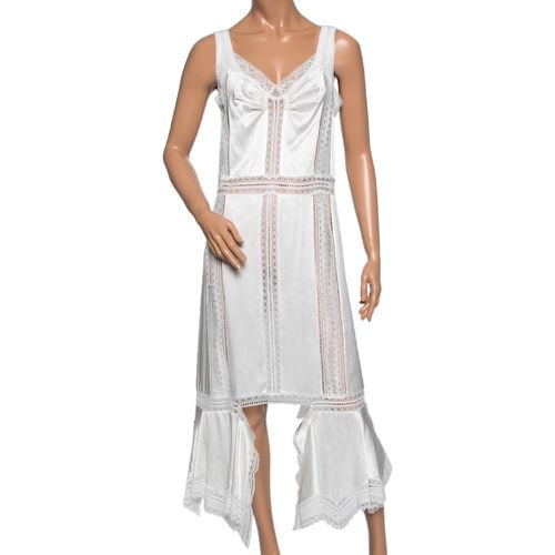 Burberry White Satin Silk & Chantilly Lace Sleeveless Slip Dress S - Burberry - Modalova