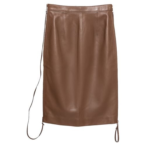 Burberry Brown Leather Double Zip Pencil Midi Skirt XS - Burberry - Modalova