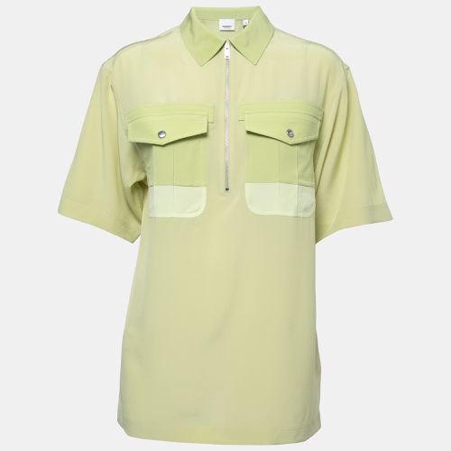 Burberry Green Silk Zip-Up Bowling Shirt S - Burberry - Modalova