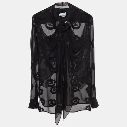 Logo Jacquard Silk Draped Style Sheer Shirt S - Burberry - Modalova