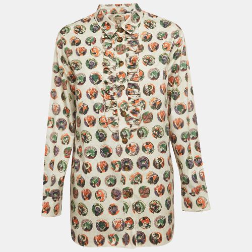 Burberry Beige Monster Mask Print Cotton Ruffle Detail Shirt M - Burberry - Modalova