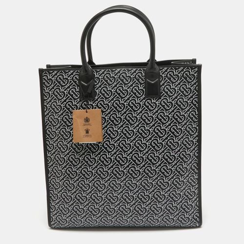 Burberry Black/White TB Logo Leather Vertical Danny Tote - Burberry - Modalova