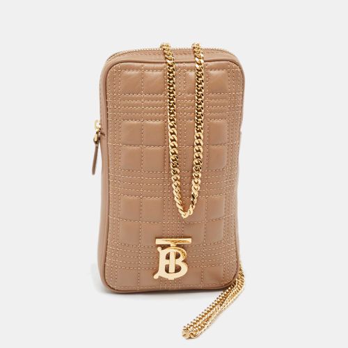 Burberry Camel Quilted Check Leather Mini Vertical Lola Crossbody Bag - Burberry - Modalova