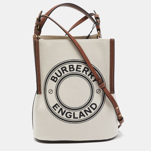 Burberry Off White/Brown Canvas and Leather Small Peggy Bucket Bag - Burberry - Modalova