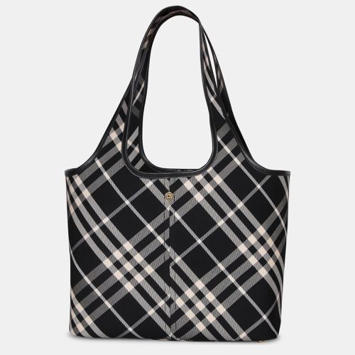 Burberry Black/White Embroidered Check Canvas Small Shopping Bag - Burberry - Modalova