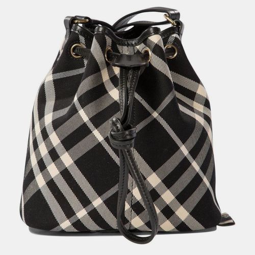 Burberry black/white Checked Drawstring Mini Bucket Bag - Burberry - Modalova