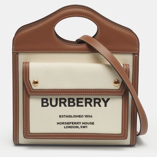 Burberry Brown/Cream Leather and Canvas Mini Pocket Tote - Burberry - Modalova