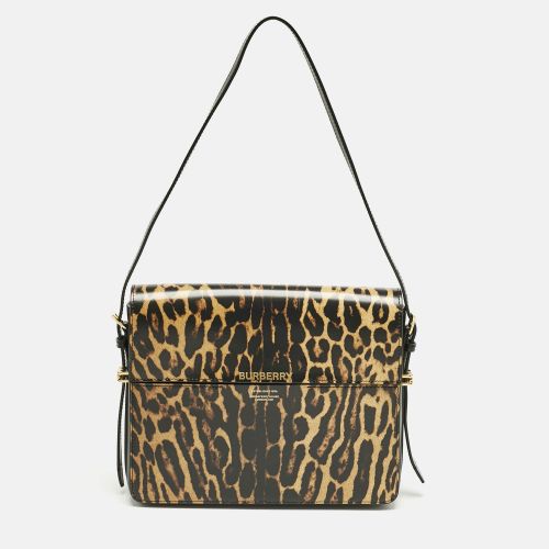 Burberry Black/Brown Leopard Print Glossy Leather Large Grace Shoulder Bag - Burberry - Modalova