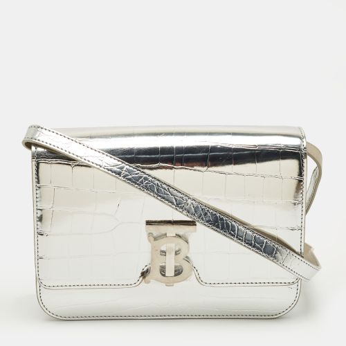 Burberry Silver Croc Embossed Patent Leather Small TB Shoulder Bag - Burberry - Modalova