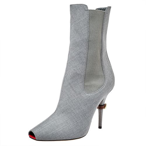 Burberry Grey Canvas And Elastic Fabric Peep Toe Kenzie Ankle Boots Size 37 - Burberry - Modalova