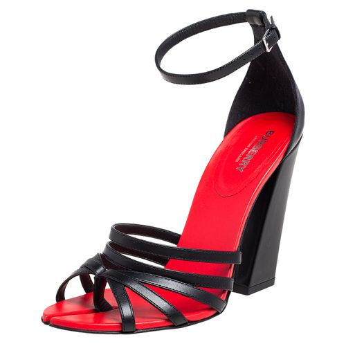 Burberry Black/Red Leather Hove Heel Ankle Strap Sandals Size 39 - Burberry - Modalova