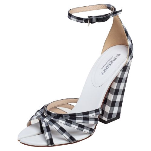 Burberry Black/White Canvas And Leather Ankle Strap Sandals Size 37 - Burberry - Modalova