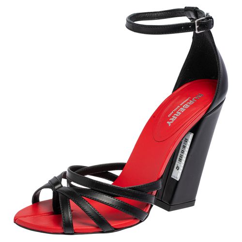 Burberry Black/Red Leather Hove Heel Ankle Strap Sandals Size 38 - Burberry - Modalova