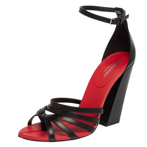 Burberry Black/Red Leather Hove Heel Ankle Strap Sandals Size 38 - Burberry - Modalova