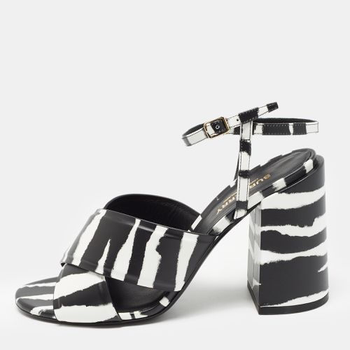 Burberry Black/White Leather Castlebar Ankle Strap Sandals Size 39 - Burberry - Modalova