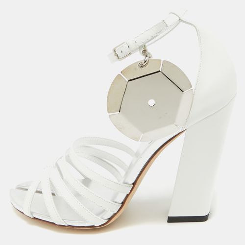 Burberry Grey/White Leather Block Heel Ankle Strap Sandals Size 39 - Burberry - Modalova