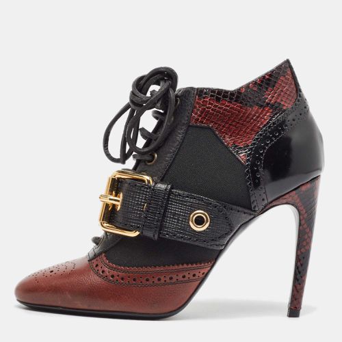 Burberry Burgundy/Black Leather and Python Embossed Westmarsh Ankle Boots Size 36 - Burberry - Modalova