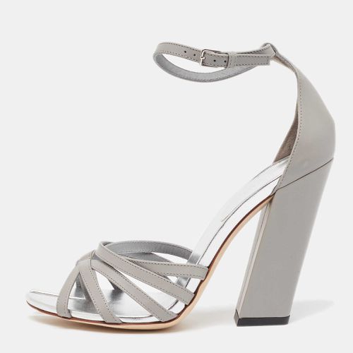 Burberry Grey Leather Hove Heel Ankle Strap Sandals Size 38 - Burberry - Modalova