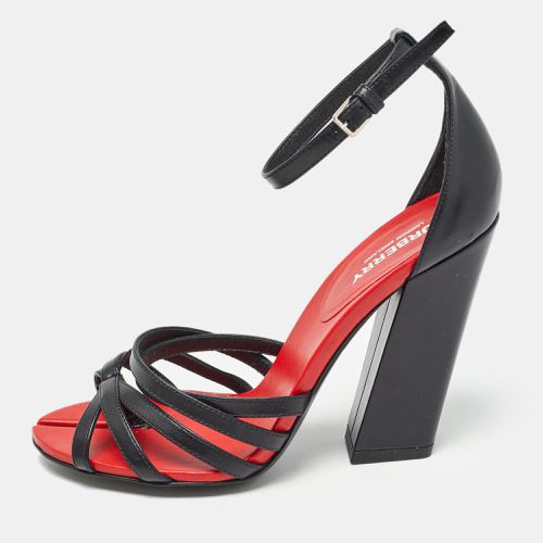 Burberry Black/Red Leather Hove Heel Ankle Strap Sandals Size 36 - Burberry - Modalova