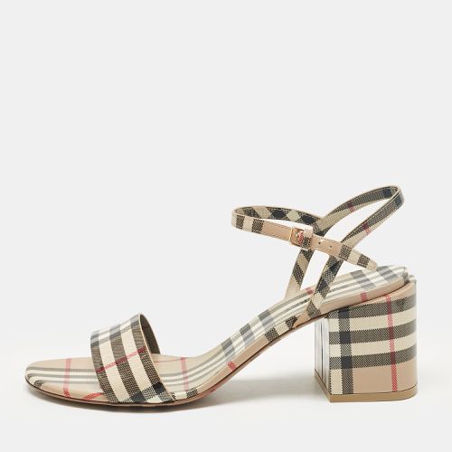 Burberry Beige Cornwall Check Patent Leather Ankle Strap Sandals Size 41 - Burberry - Modalova