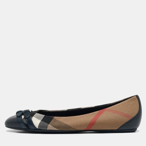 Brown/Blue Nova Check Canvas and Leather Buckle Detail Ballet Flats Size 37.5 - Burberry - Modalova