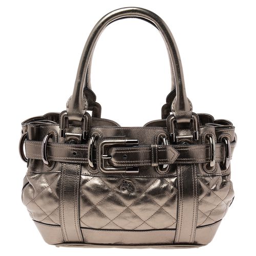 Burberry Metallic Gunmetal Quilted Leather Beaton Tote - Burberry Prorsum - Modalova