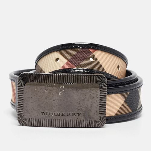 Burberry Black/Beige Nova Check PVC and Patent Leather Logo Plague Belt 100CM - Burberry - Modalova