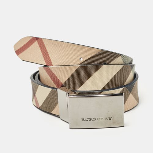 Blue Supernova Check Canvas and Patent Leather Buckle Belt 100 CM - Burberry - Modalova