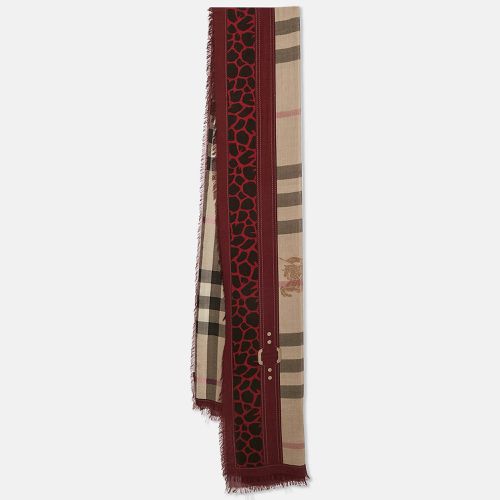 Burberry Brown/Red Leopard Print Haymarket Check Silk Blend Scarf - Burberry - Modalova