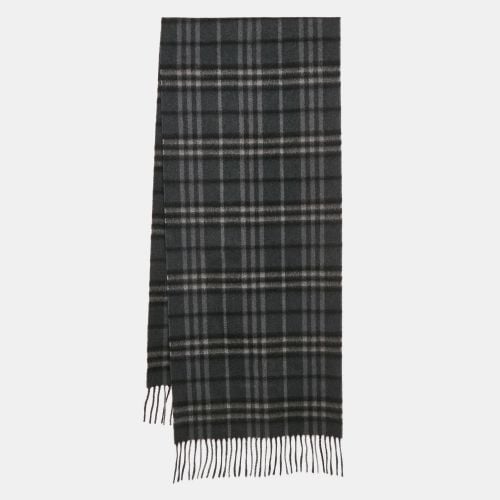 Burberry Dark Grey Checked Cashmere Fringed Stole - Burberry - Modalova