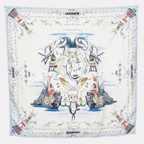 Burberry White Marine Sketch Print Silk Scarf - Burberry - Modalova